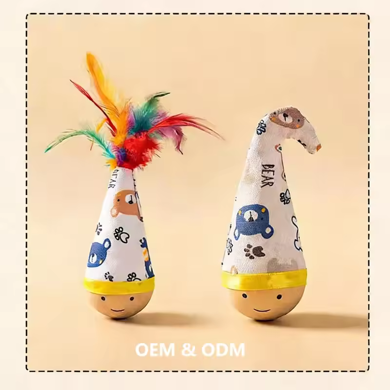 OEM and ODM Wood Cat Toy Tumbler Self-High Bite Resistant Stamina Artifact Feather Fun Stick Supplies Cute Design Detoxing